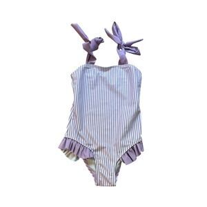 Younger Tree One Piece‎ Swimsuit Kids Purple Striped Ruffle NWT SIZE 3-4Y